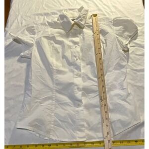 Express Stretch White Collared Button-Down Blouse Size 11/12 Short Sleeves